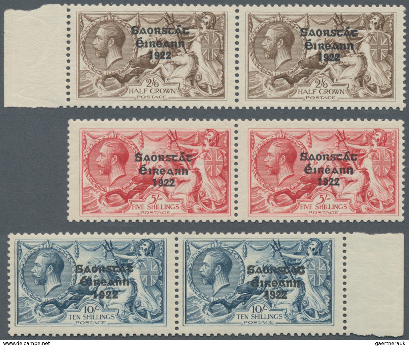 Irland: 1927/1928, Saorstat Overprints, 2s.6. Brown, 5s. Rose-carmine And 10s. Grey-blue, Three Valu - Nuevos