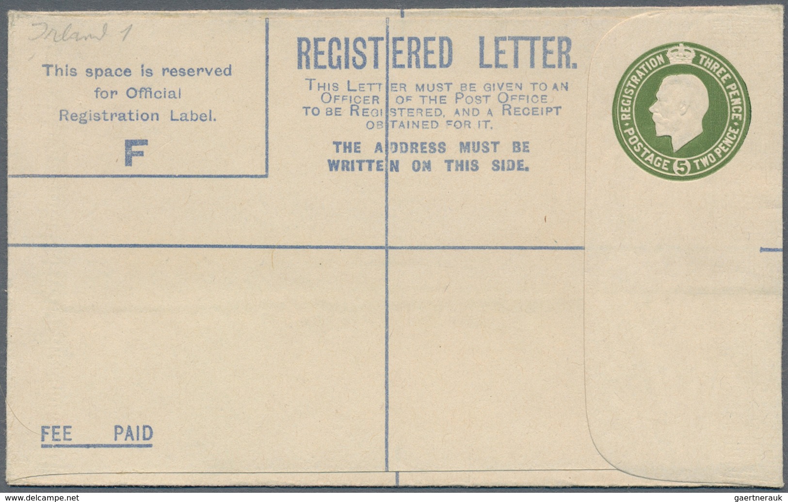 Irland - Ganzsachen: 1922/1923, Two And Three Pence Green Postal Stationery Cover Unused, Mi 300.- - Postal Stationery