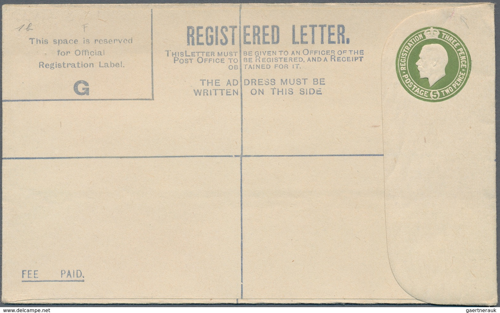 Irland - Ganzsachen: 1922/1923, Two And Three Pence Green Postal Stationery Cover Unused, Mi 300.- - Postal Stationery