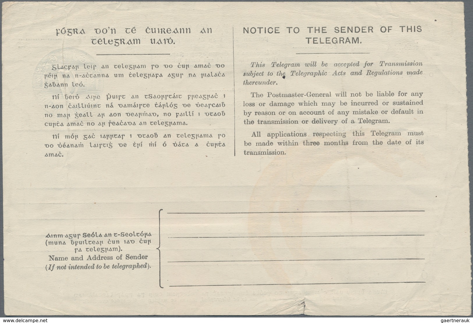 Irland - Ganzsachen: 1924, Telegram Sheet 1sc. Blue, Unsued, Slight Imperfections, Extremely Rare. M - Ganzsachen
