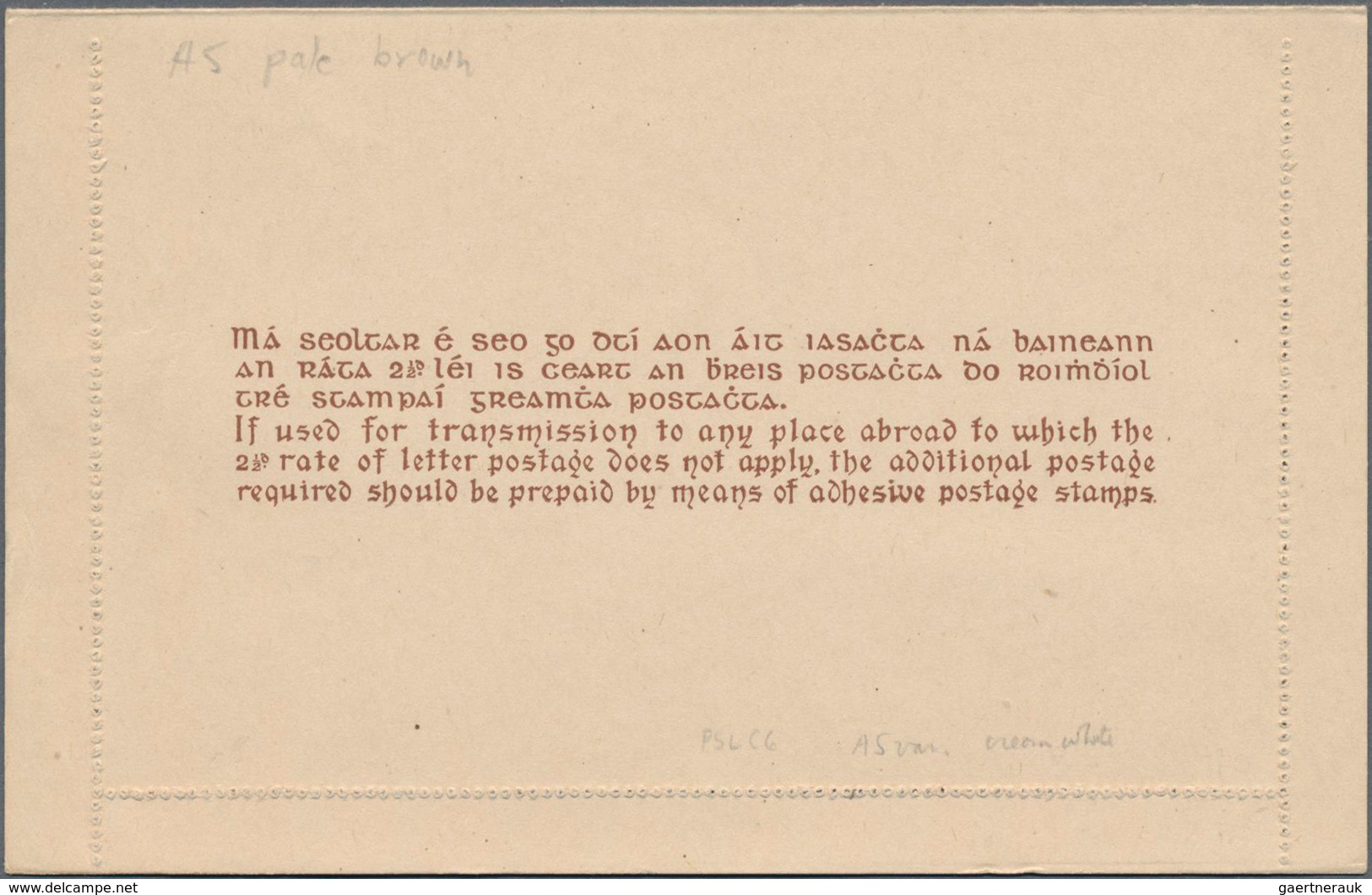 Irland - Ganzsachen: 1940/47 four unused lettercards with 2½ Pg brown on differently coloured paper,