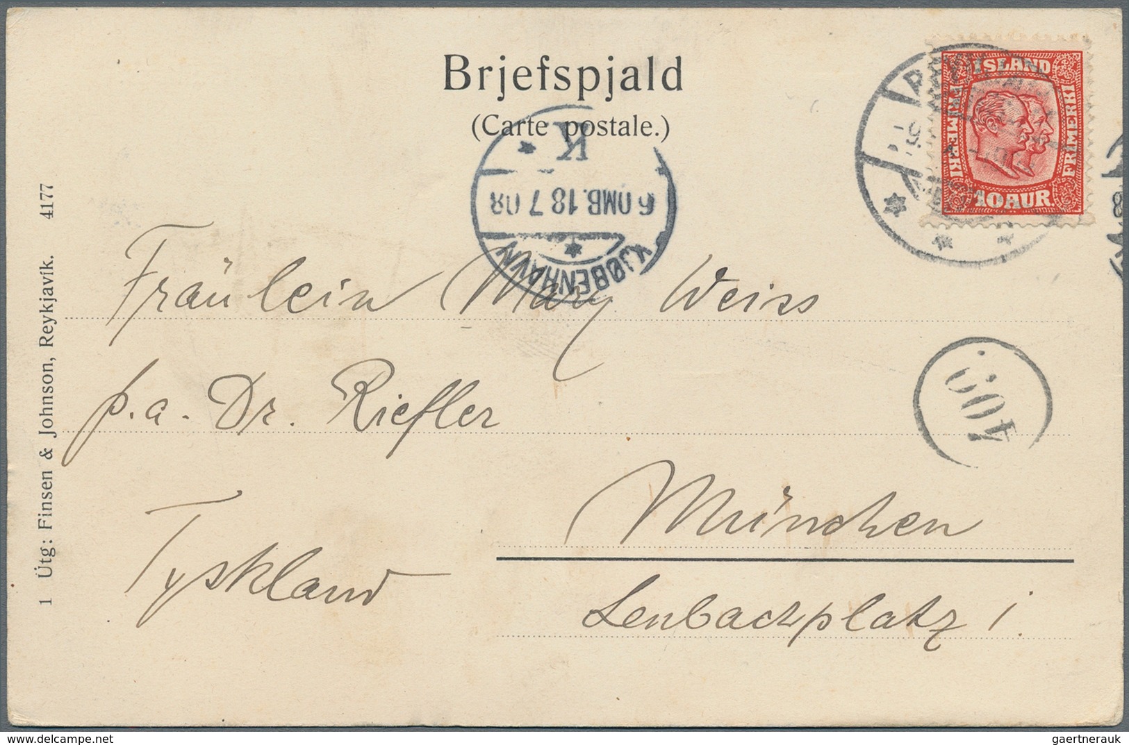 Island: 1908, Two Picture Postcards Sent From Reykjavik To Munich, Germany, With 'Gullfoss' Ppc Fran - Other & Unclassified