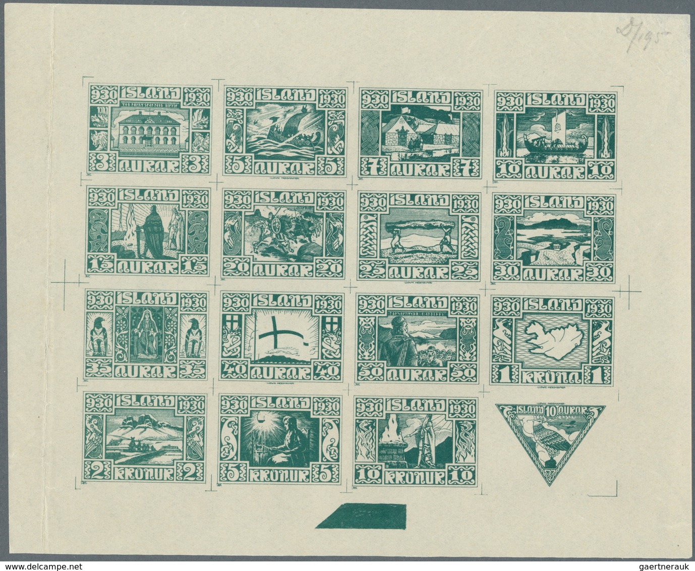 Island: 1930, Composite Die Proof Sheet In Dark Olive Green Of Design Plate Only Of The Complete Set - Other & Unclassified