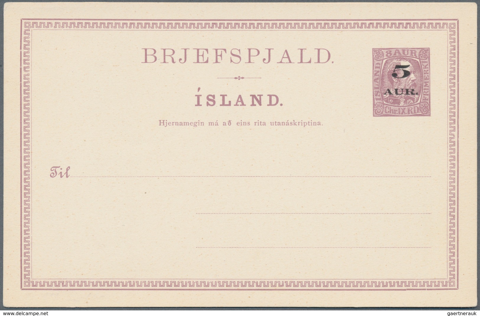 Island - Ganzsachen: 1919, 5 A On 8 A Postal Stationery Postcard Unused, Mi 400.- - Ganzsachen