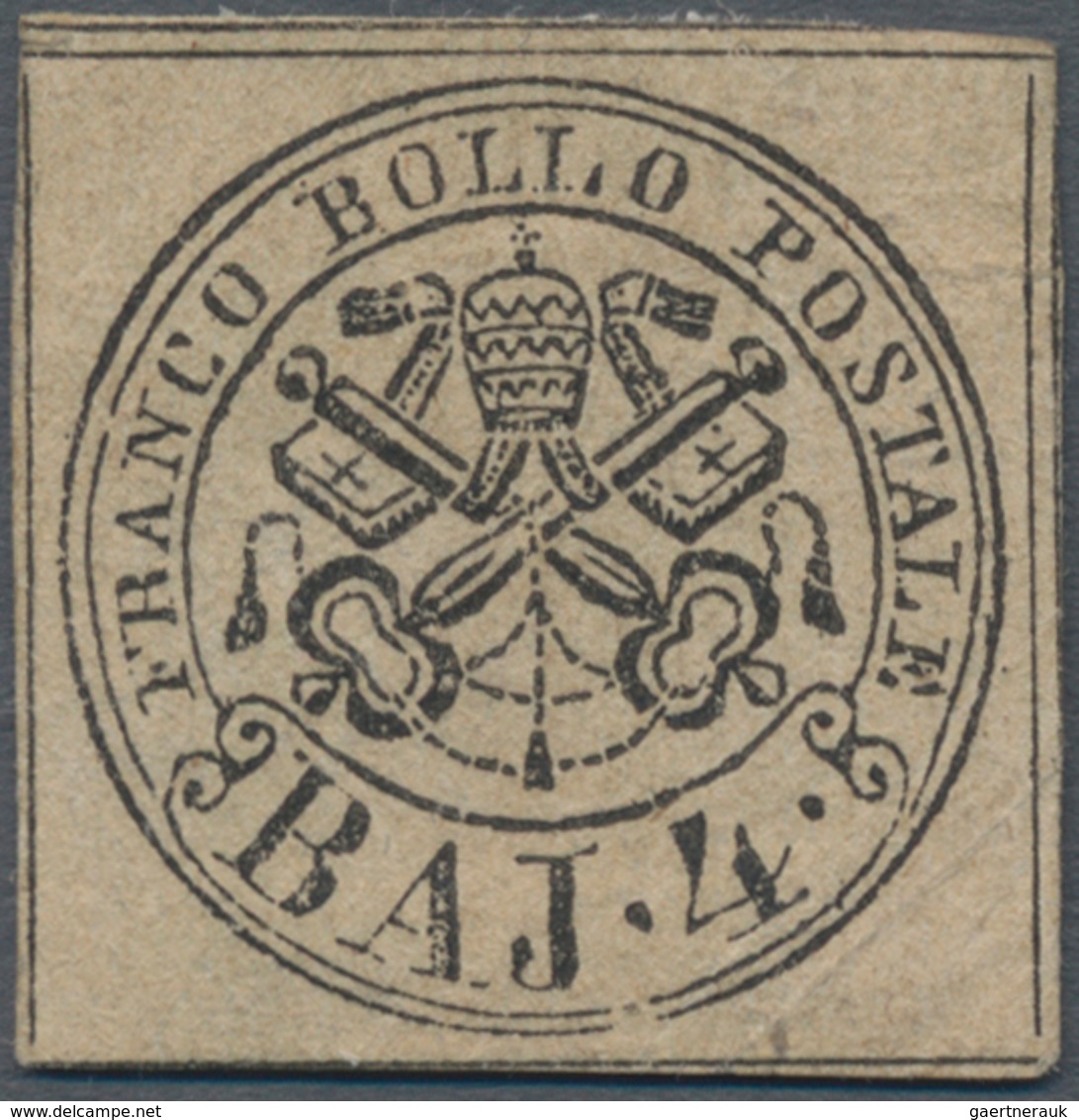 Italien - Altitalienische Staaten: Kirchenstaat: 1852, 4 Baj Black On Light Grey-brown Unused Withou - Papal States