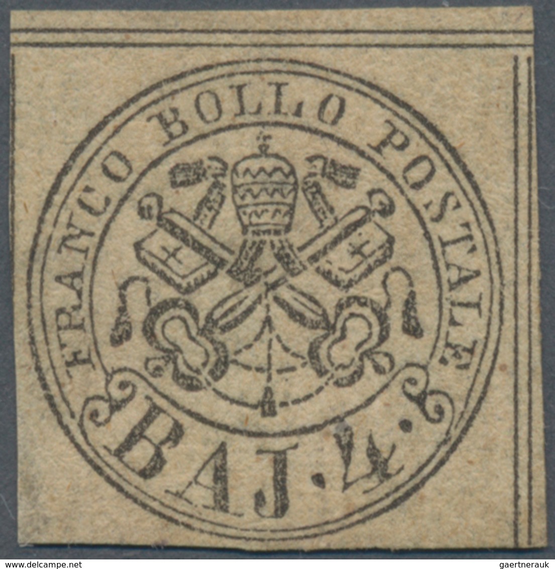 Italien - Altitalienische Staaten: Kirchenstaat: 1852, 4 Baj Black On Grey-brown Unused With A Rest - Papal States