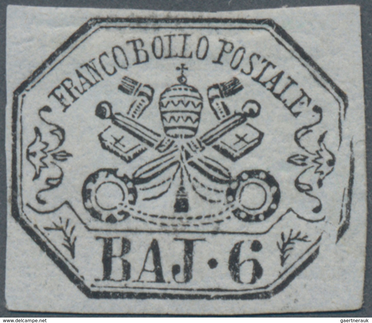 Italien - Altitalienische Staaten: Kirchenstaat: 1852, 6 Baj. Pearl Grey With Plate Error "on Right - Kirchenstaaten