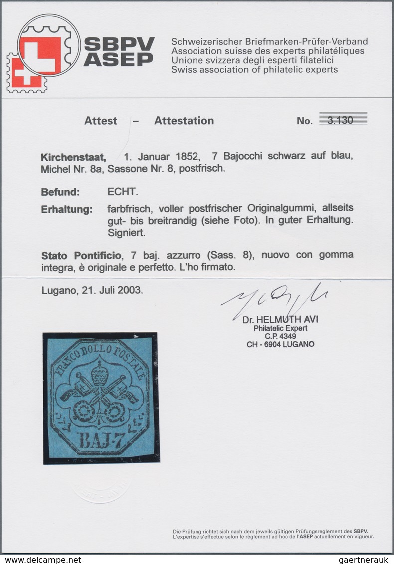 Italien - Altitalienische Staaten: Kirchenstaat: 1852, 7 Baj Black On Blue Mint Never Hinged, The St - Kirchenstaaten