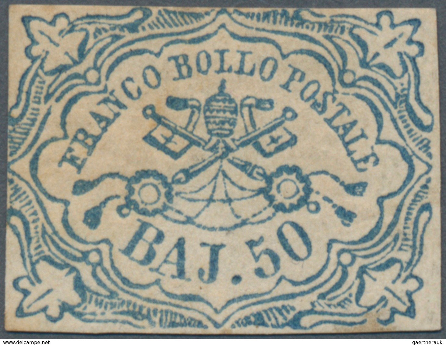 Italien - Altitalienische Staaten: Kirchenstaat: 1852, 50 Baj Blue Mint With Original Gum (browned) - Papal States
