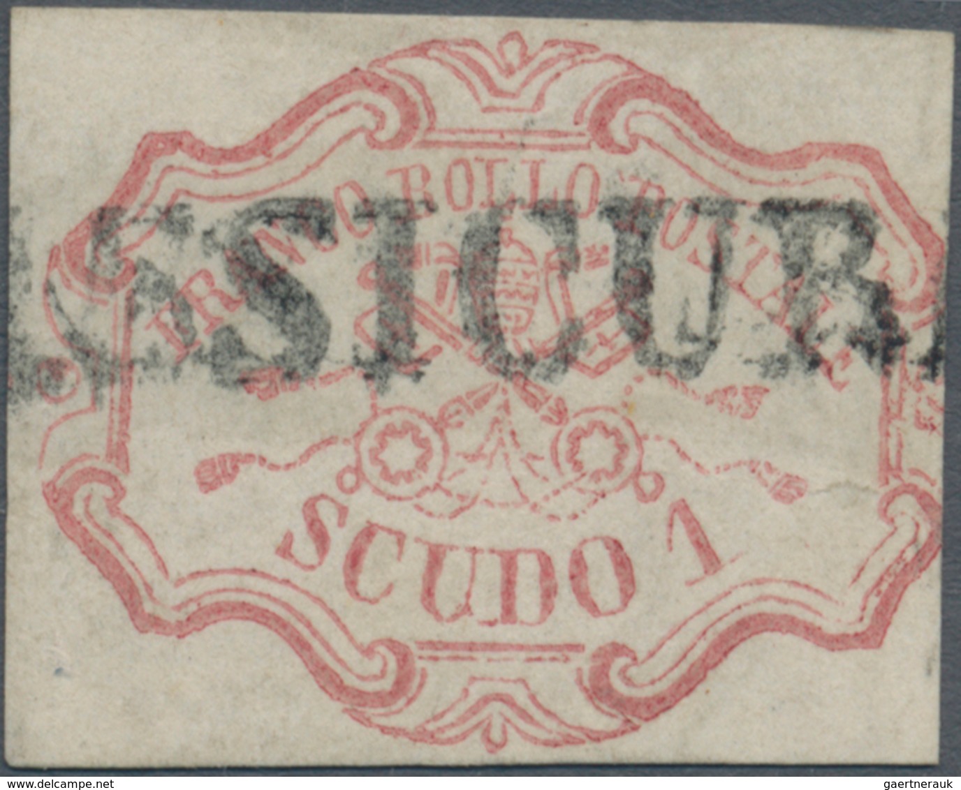 Italien - Altitalienische Staaten: Kirchenstaat: 1852, 1 Sc Rose-carmine Cancelled With One-liner "A - Stato Pontificio