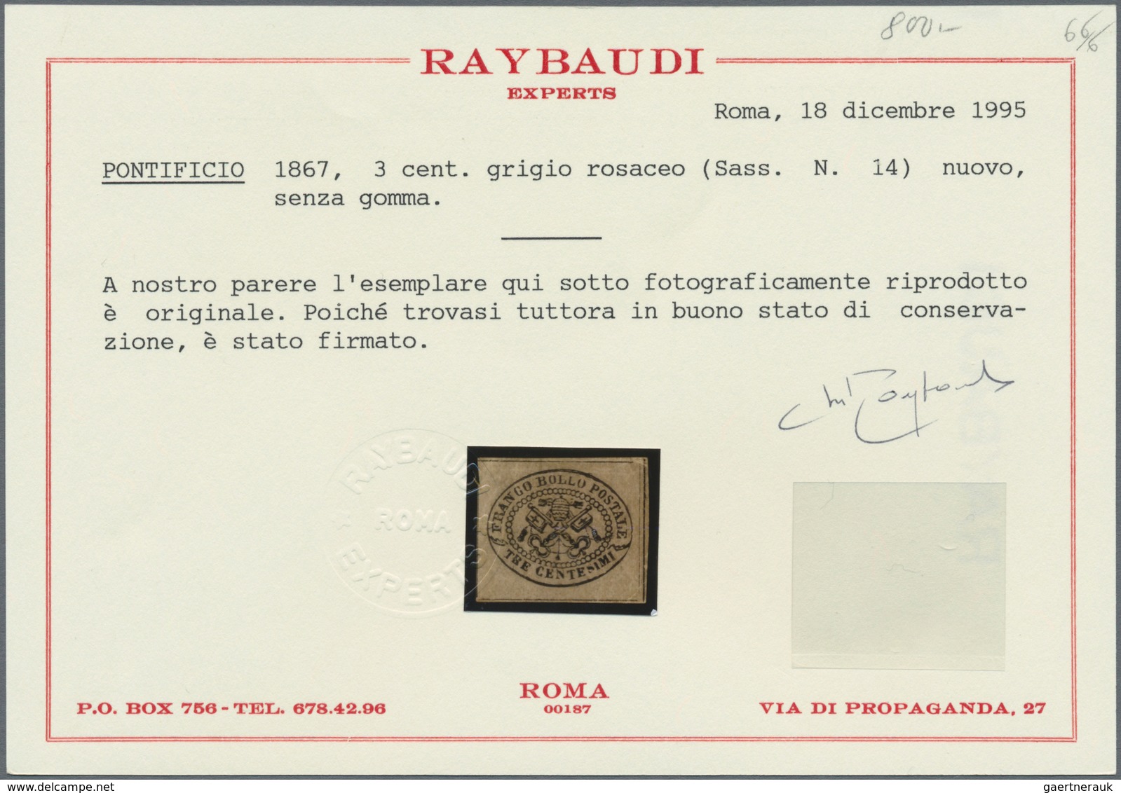 Italien - Altitalienische Staaten: Kirchenstaat: 1867, 3 Cent. Black On Rose-grey Unused With Gum, T - Papal States