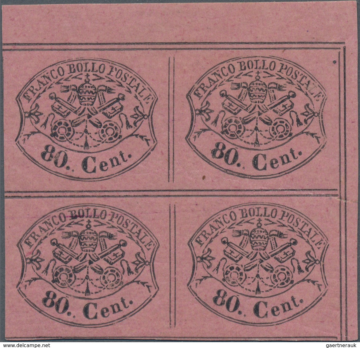 Italien - Altitalienische Staaten: Kirchenstaat: 1867, 80 C Black On Pink In Block Of 4 From Right U - Kirchenstaaten