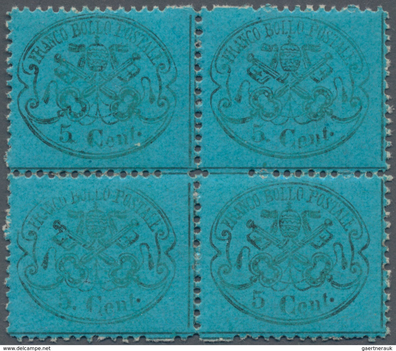 Italien - Altitalienische Staaten: Kirchenstaat: 1868, 5 C Blue Block Of Four Mint Never Hinged, The - Kirchenstaaten