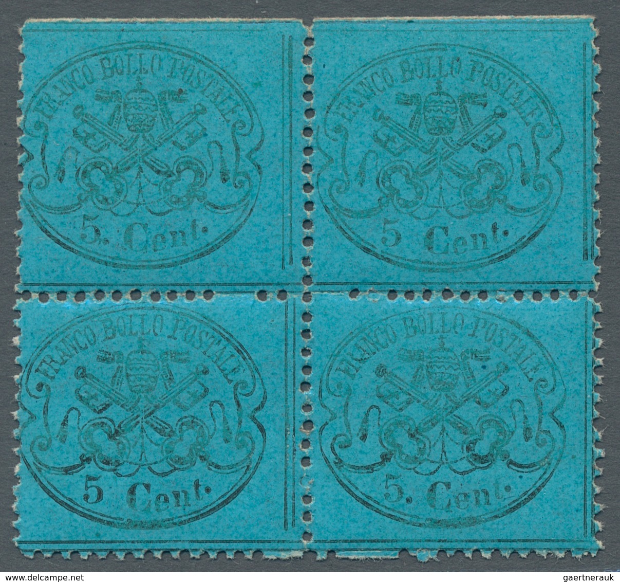 Italien - Altitalienische Staaten: Kirchenstaat: 1868, 5 Cent. Azzurro Scuro, 5c. Greenish Blue Unmo - Kirchenstaaten