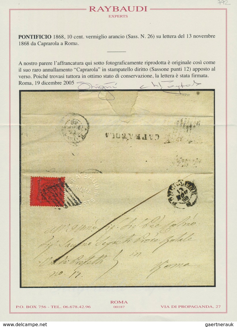 Italien - Altitalienische Staaten: Kirchenstaat: 1868, 10 Cent. Black On Orange Vermilion Tied By Rh - Kirchenstaaten