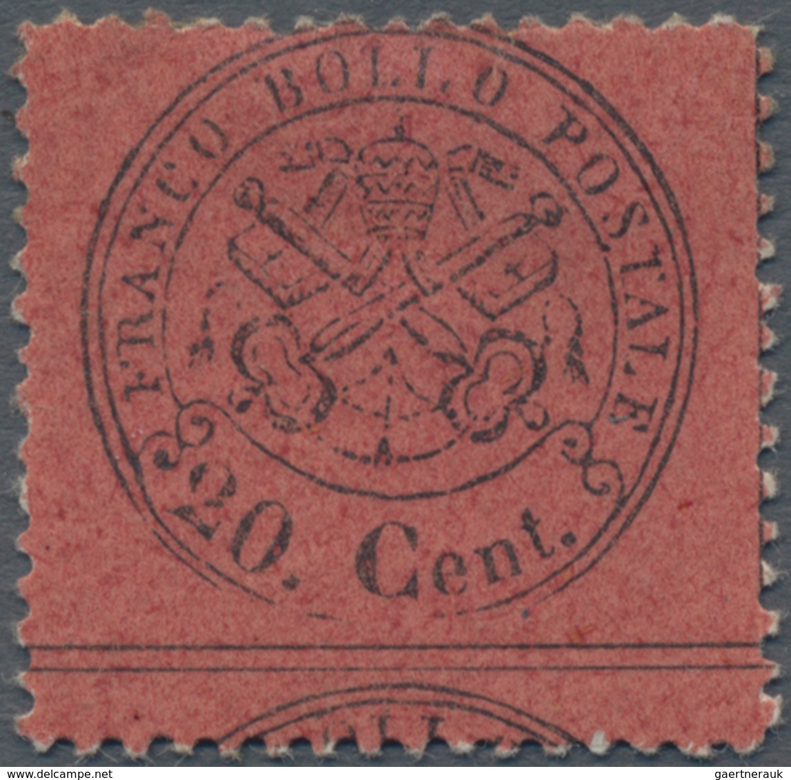 Italien - Altitalienische Staaten: Kirchenstaat: 1868, 20 Cent. Black On Red-brown Unused With Origi - Kirchenstaaten