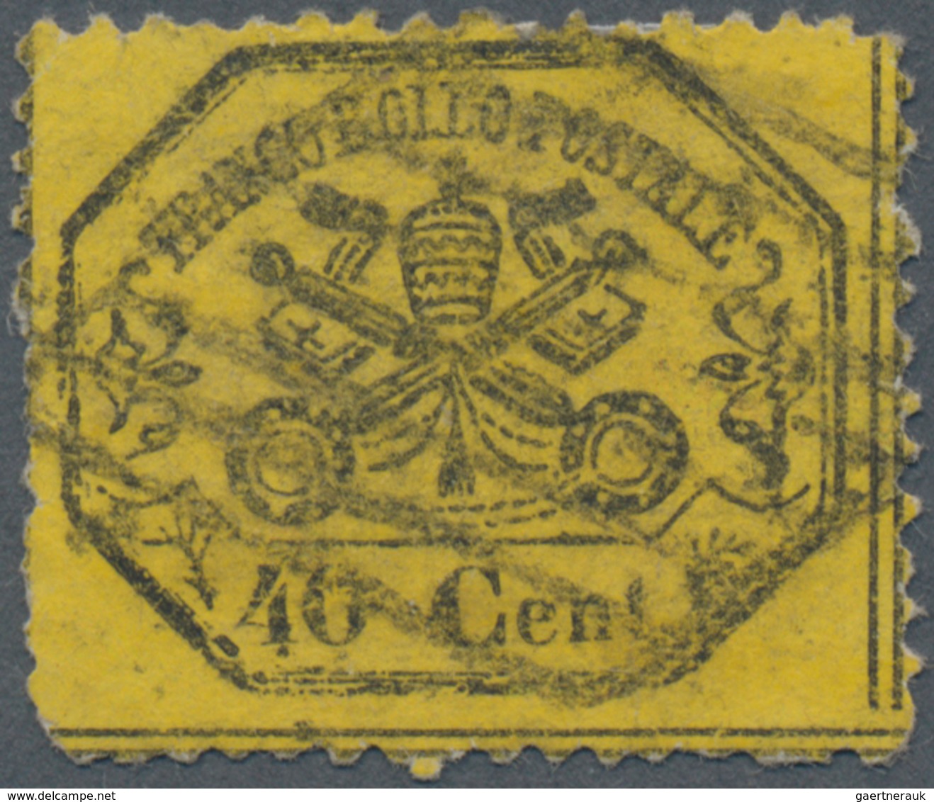 Italien - Altitalienische Staaten: Kirchenstaat: 1868, 40 Cent. Black On Orange Yellow, (Scott 24b), - Papal States