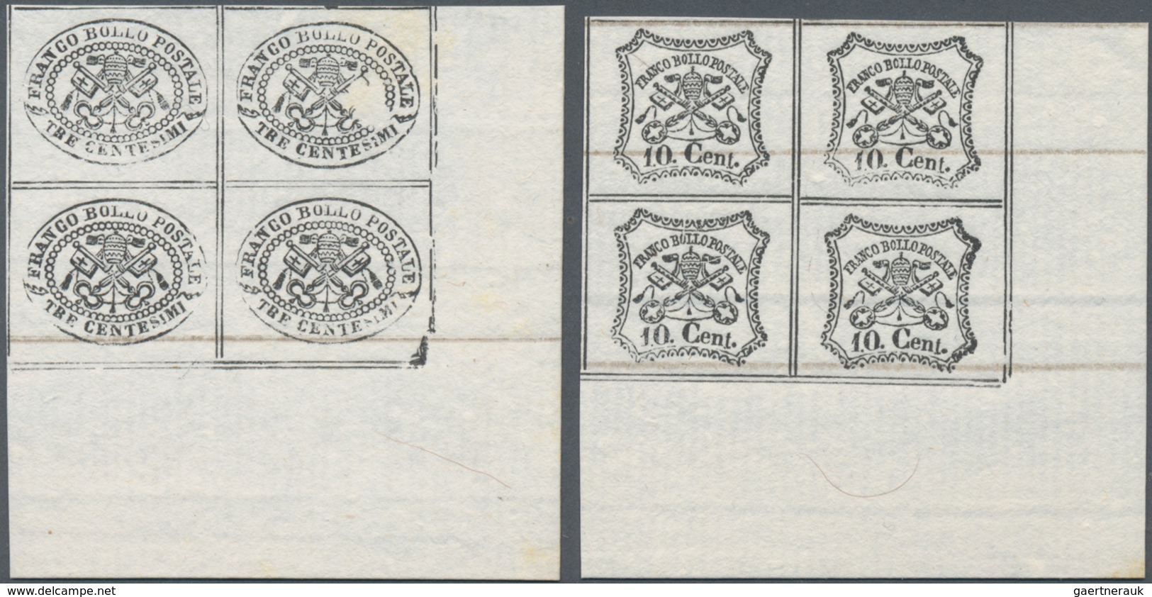 Italien - Altitalienische Staaten: Kirchenstaat: 1889, 3, 10, 20, 40 And 80 C Black In Blocks Of 4 A - Kirchenstaaten