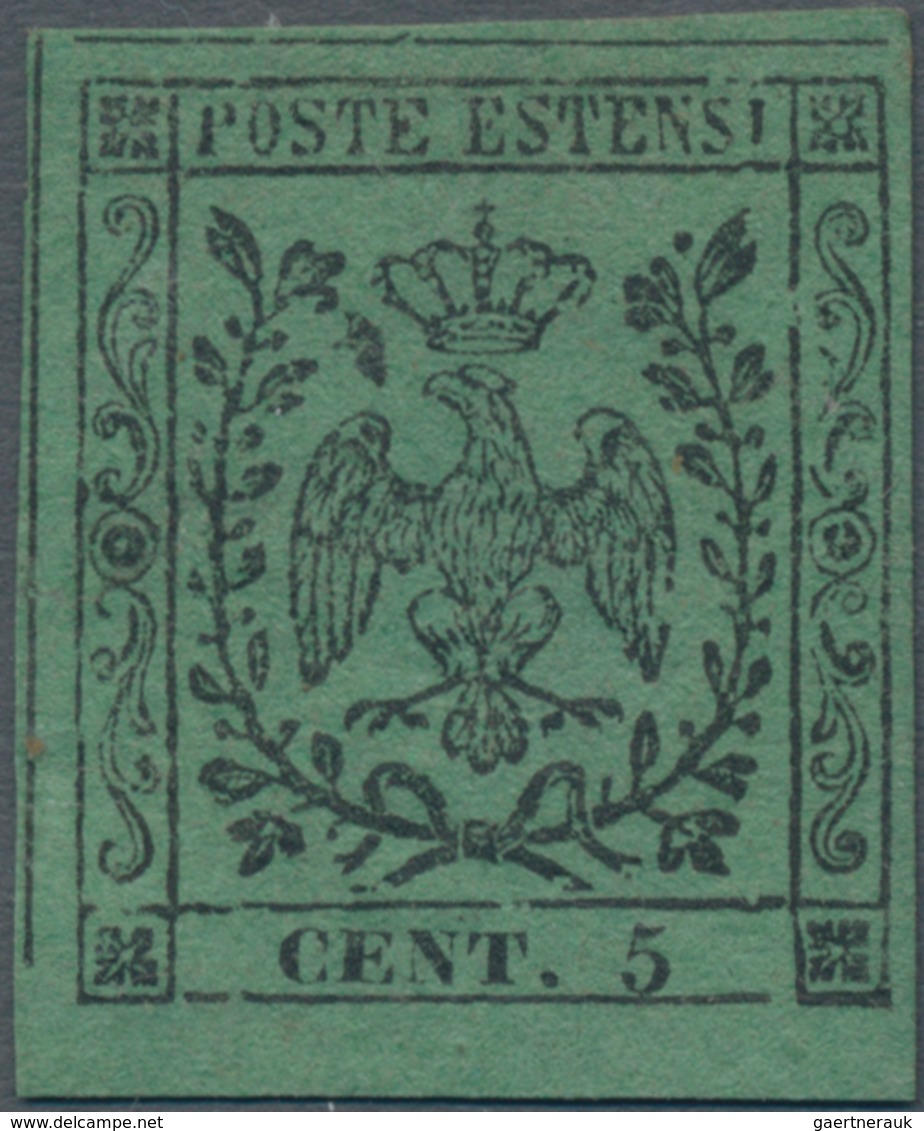 Italien - Altitalienische Staaten: Modena: 1852, 5 Cent. Black On Green Without A Dot Behind The Dig - Modena
