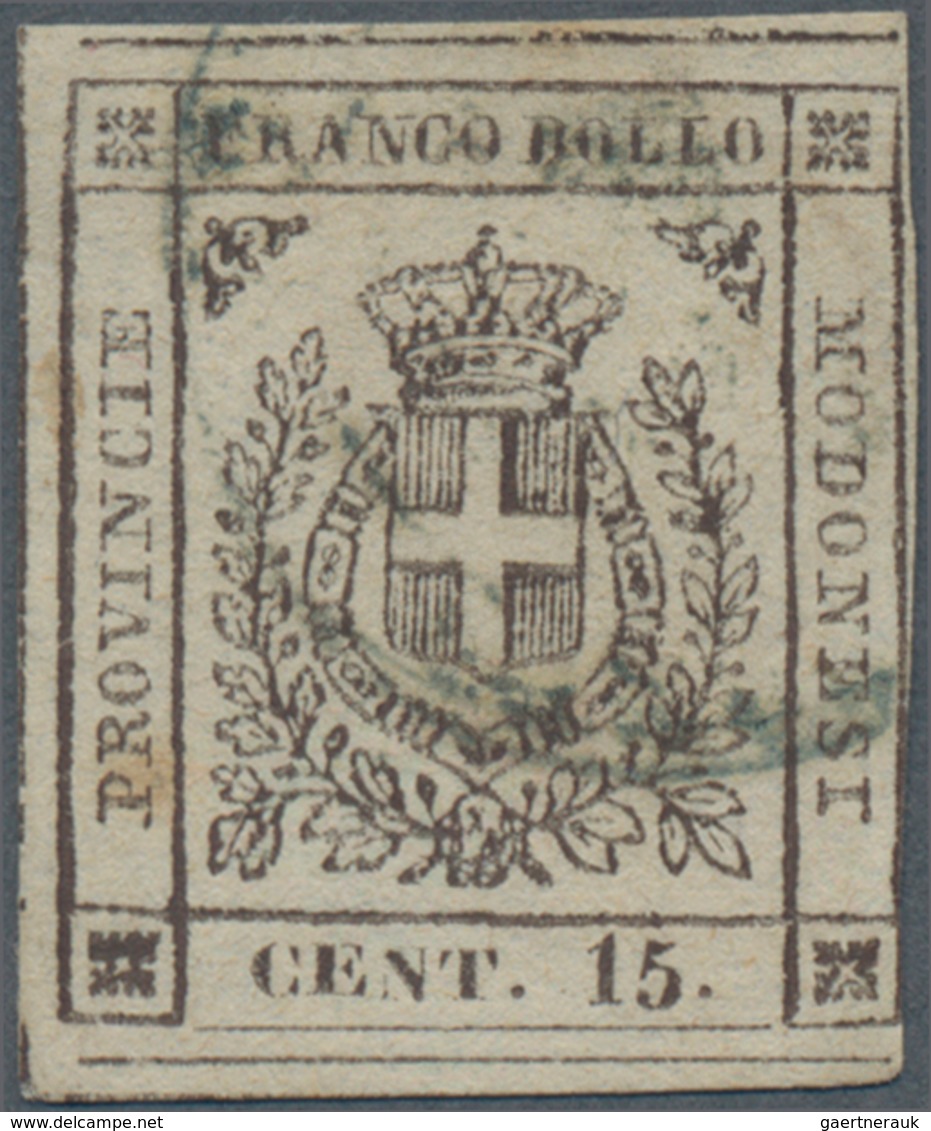 Italien - Altitalienische Staaten: Modena: 1859, 15 C Brown Tied By Circle Cancel, The Stamp Is Belo - Modena