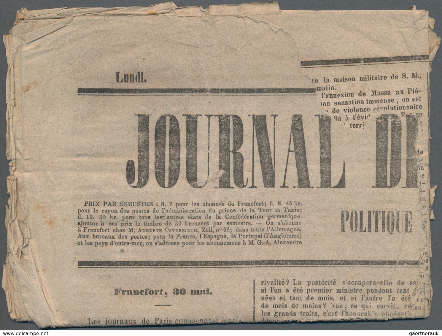 Italien - Altitalienische Staaten: Modena - Zeitungsstempelmarken: 1859, Complete Newspaper 'JOURNAL - Modena