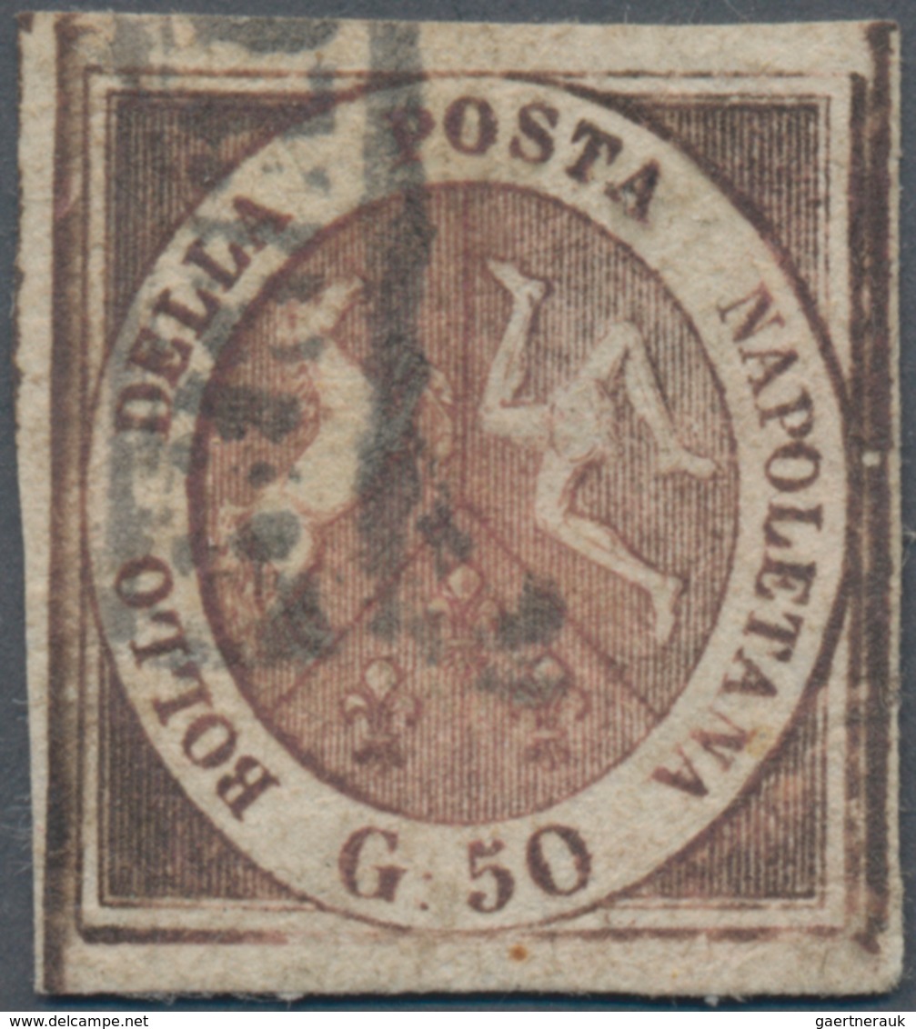 Italien - Altitalienische Staaten: Neapel: 1858, 50 Gr Brown-pink Tied By Frame Cancel, The Stamp Ha - Naples