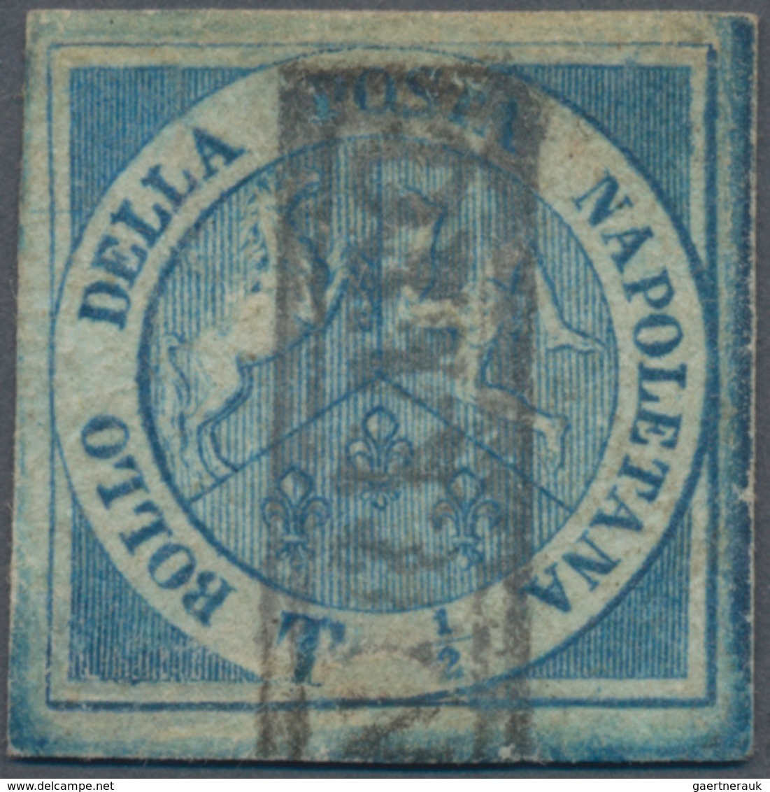 Italien - Altitalienische Staaten: Neapel: 1860, 1/2 T Blue Tied By Frame Cancel "Annullatto", Small - Naples