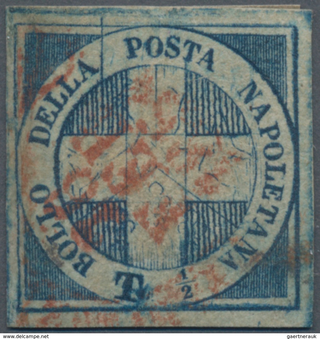 Italien - Altitalienische Staaten: Neapel: 1860, 1/2 T Dark Blue Tied By Red Circular Date Cancel, T - Naples