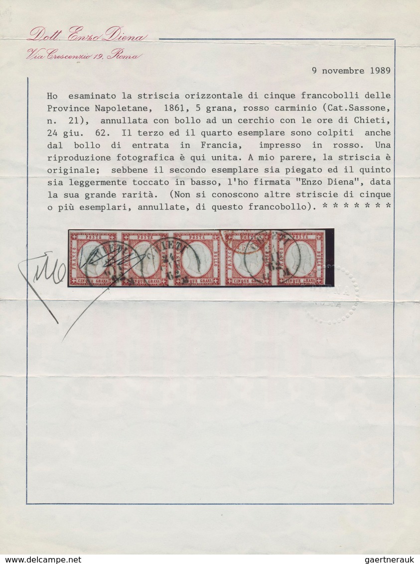 Italien - Altitalienische Staaten: Neapel: 1861, 5 Grana Red-carmine In Horizontal Stripe Of Four Ca - Naples