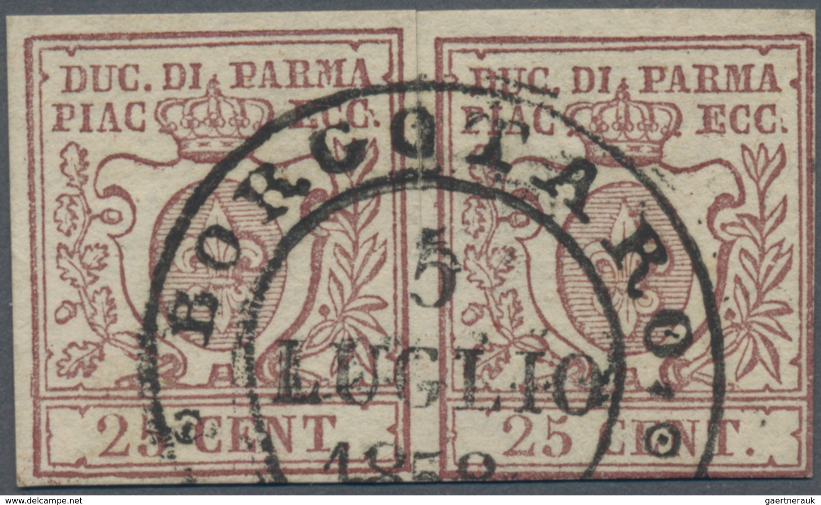 Italien - Altitalienische Staaten: Parma: 1857, 25 C Brown Horizontal Pair Clean And Centrically Can - Parma