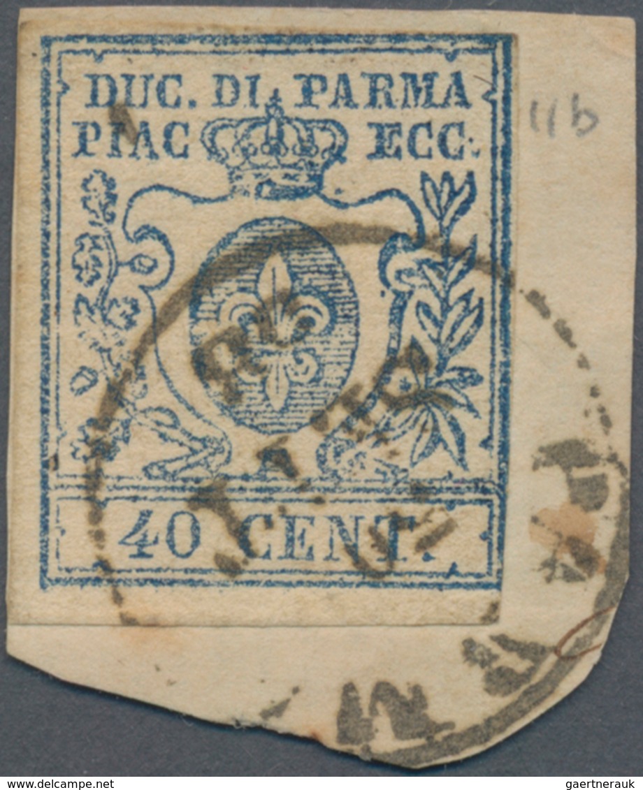 Italien - Altitalienische Staaten: Parma: 1857, 40 C Blue Tied By One-circle Cancel PARMA On Piece, - Parma