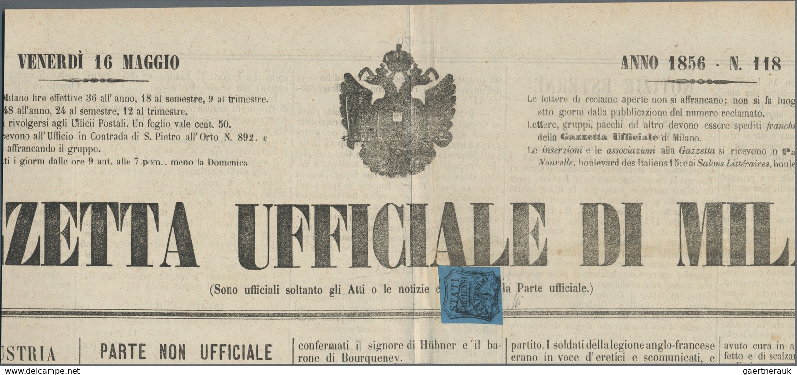 Italien - Altitalienische Staaten: Parma - Zeitungsstempelmarken: 1853, 9 C Black On Blue Single Fra - Parma