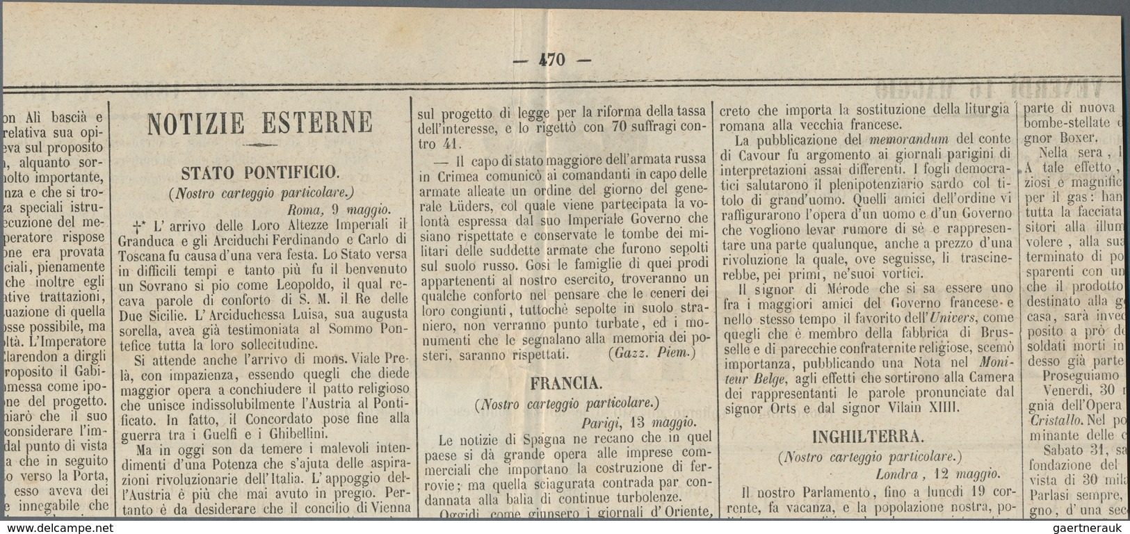 Italien - Altitalienische Staaten: Parma - Zeitungsstempelmarken: 1853, 9 C Black On Blue Single Fra - Parma