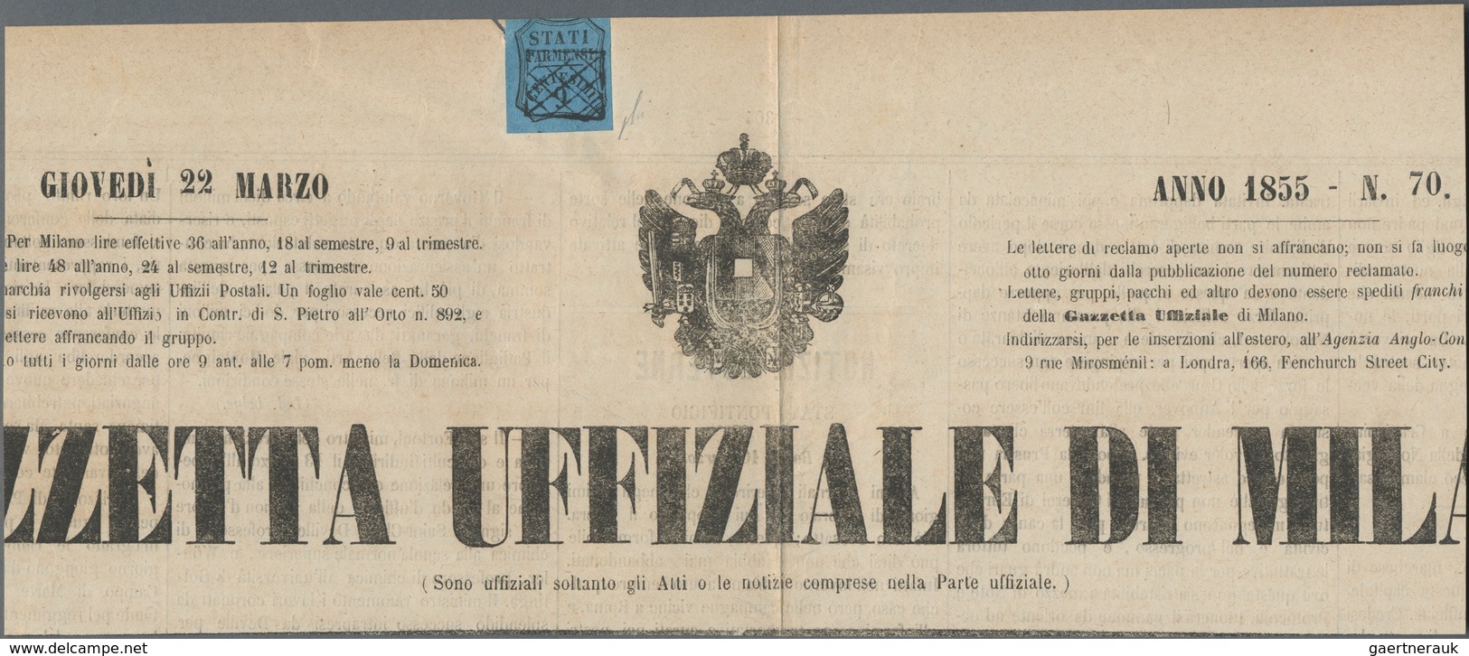 Italien - Altitalienische Staaten: Parma - Zeitungsstempelmarken: 853, 9 C Black On Blue Single Fran - Parma