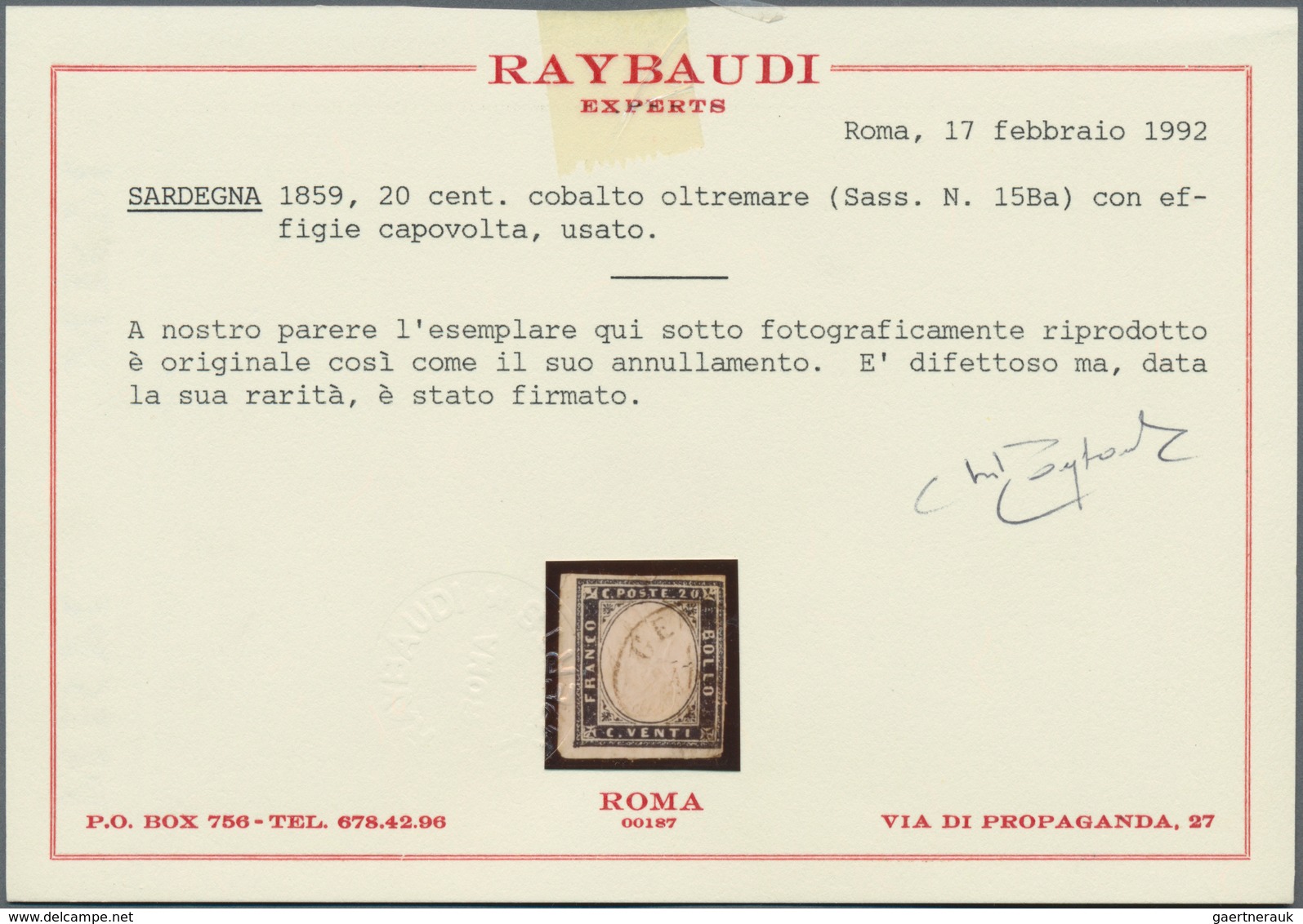 Italien - Altitalienische Staaten: Parma - Zeitungsstempelmarken: 1859, 20 C Cobalt Blue With INVERT - Parma