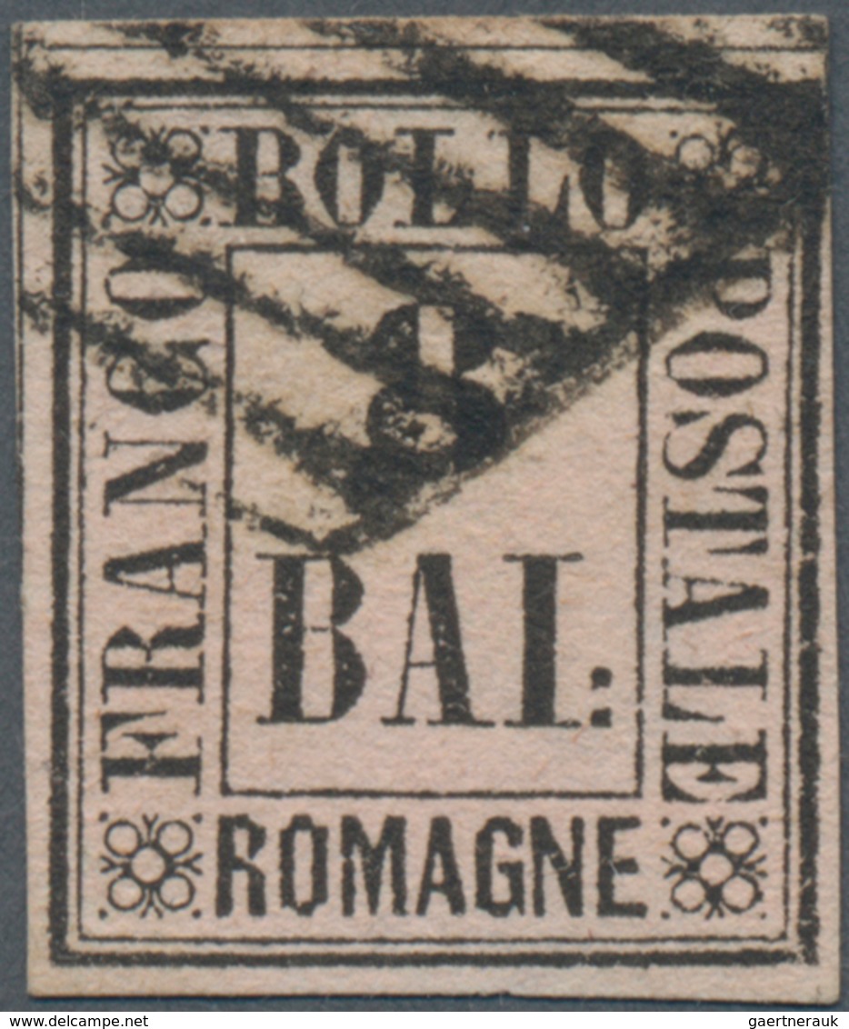 Italien - Altitalienische Staaten: Romagna: 1859, 8 Baj Black On Rose Tied By Pontifical Grill Cance - Romagna
