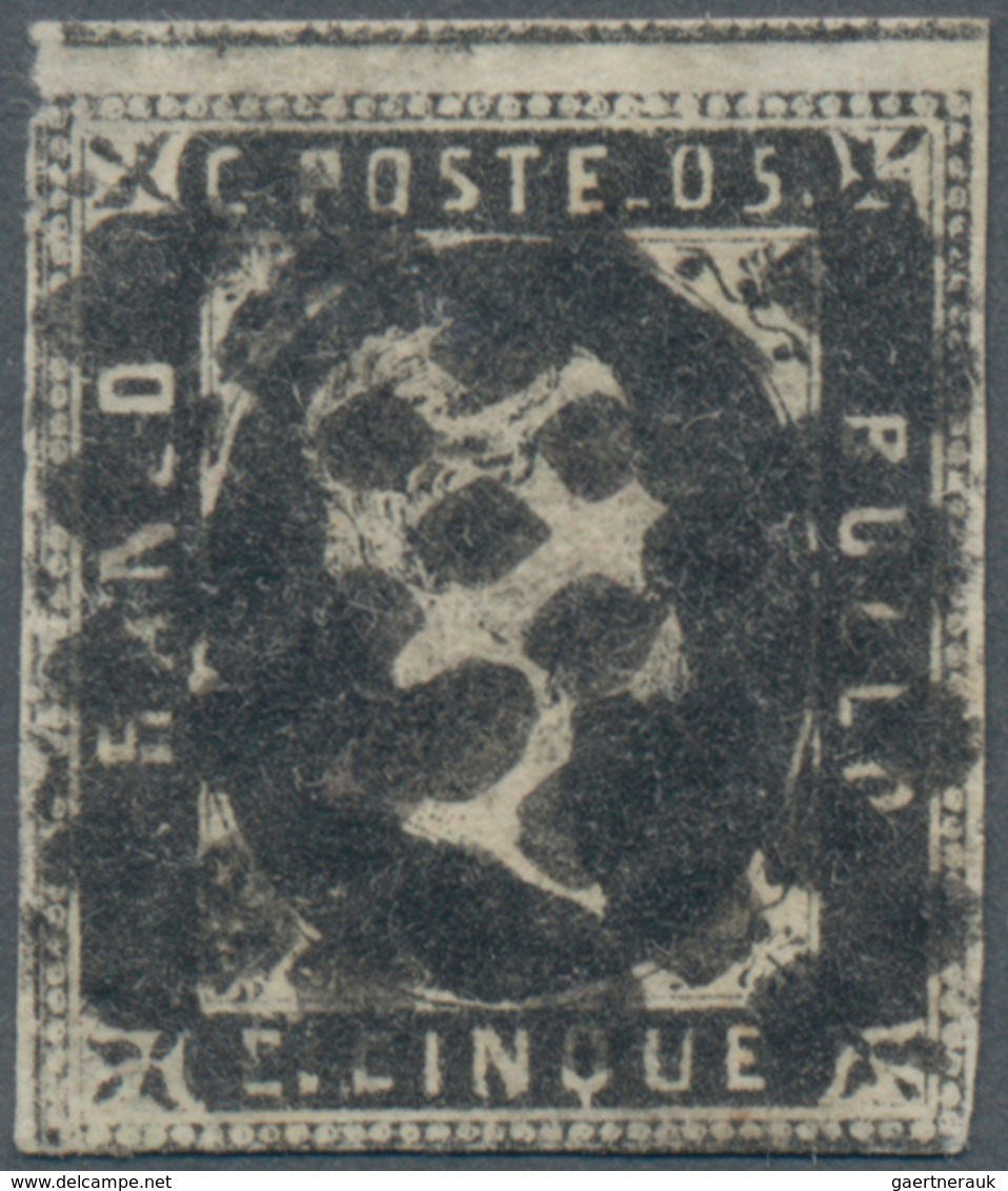 Italien - Altitalienische Staaten: Sardinien: 1851, 5 C Black Tied By Dotted Lozenge Cancel, The Sta - Sardinien
