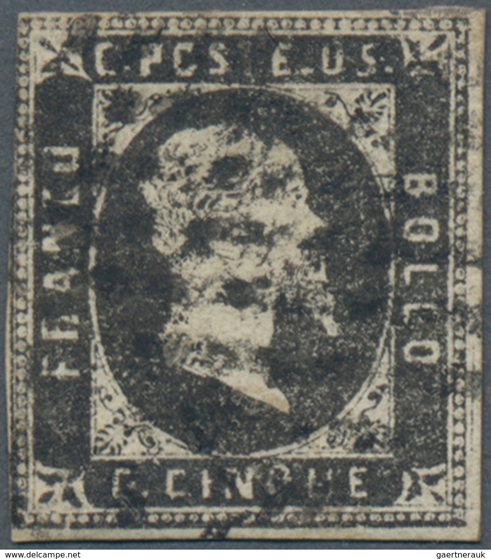 Italien - Altitalienische Staaten: Sardinien: 1851, 5 C Grey-black Tied By Dotted Lozenge Cancel, Th - Sardinia