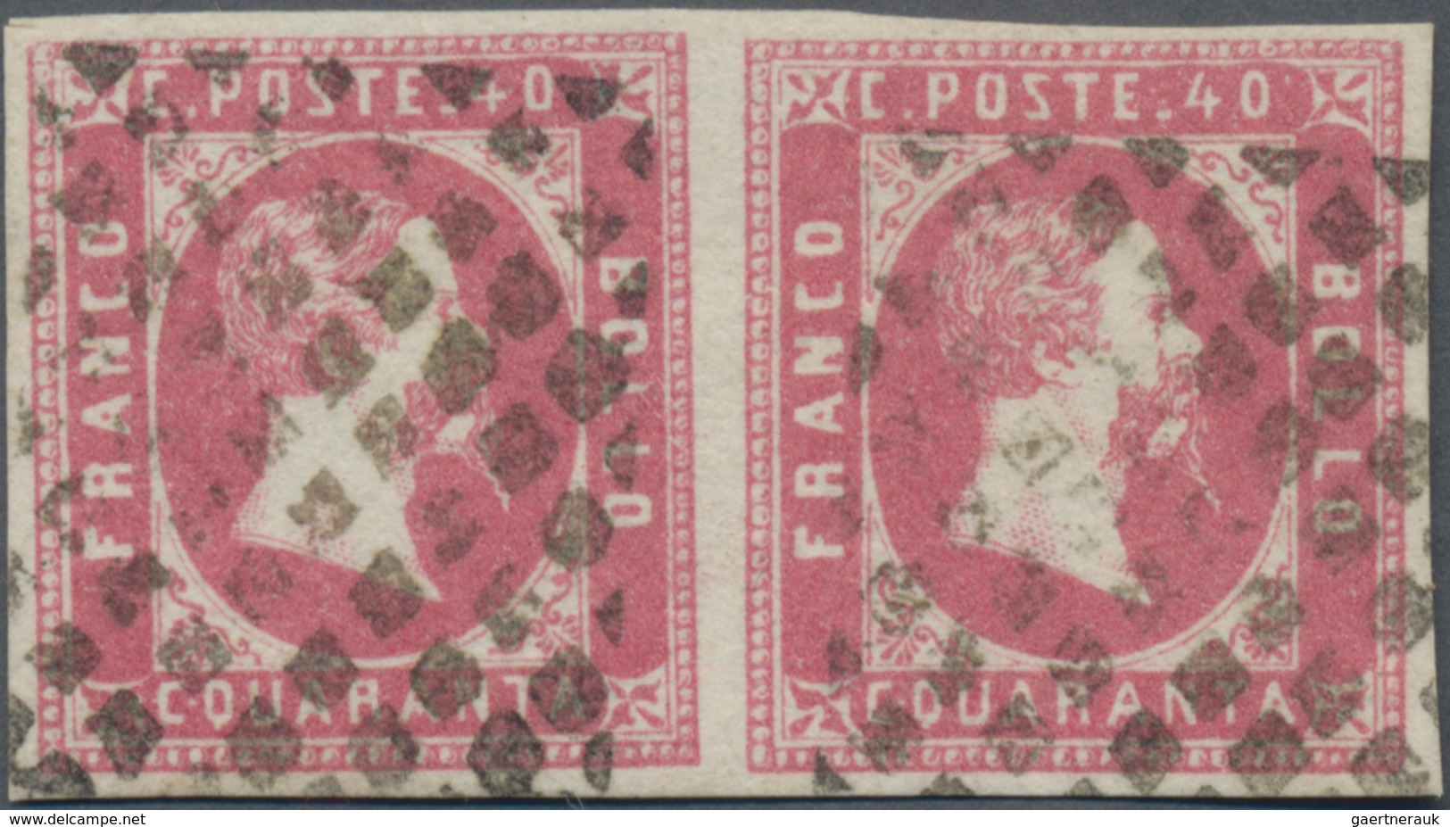 Italien - Altitalienische Staaten: Sardinien: 1851, 40c. Rose, Horizontal Pair Of Fresh Colour And F - Sardinia