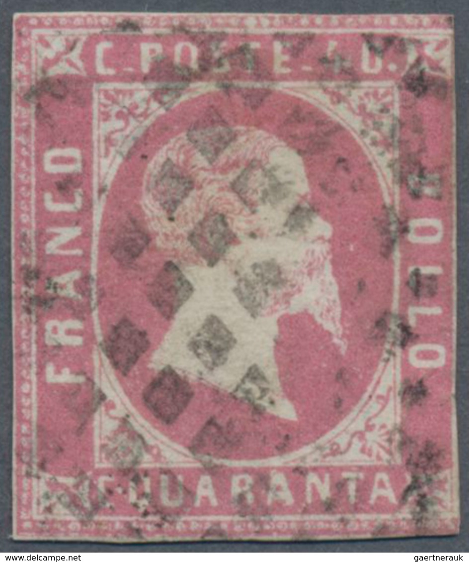 Italien - Altitalienische Staaten: Sardinien: 1851, 40 C Lilac-rose Cancelled With Dot Cancel, Three - Sardinien