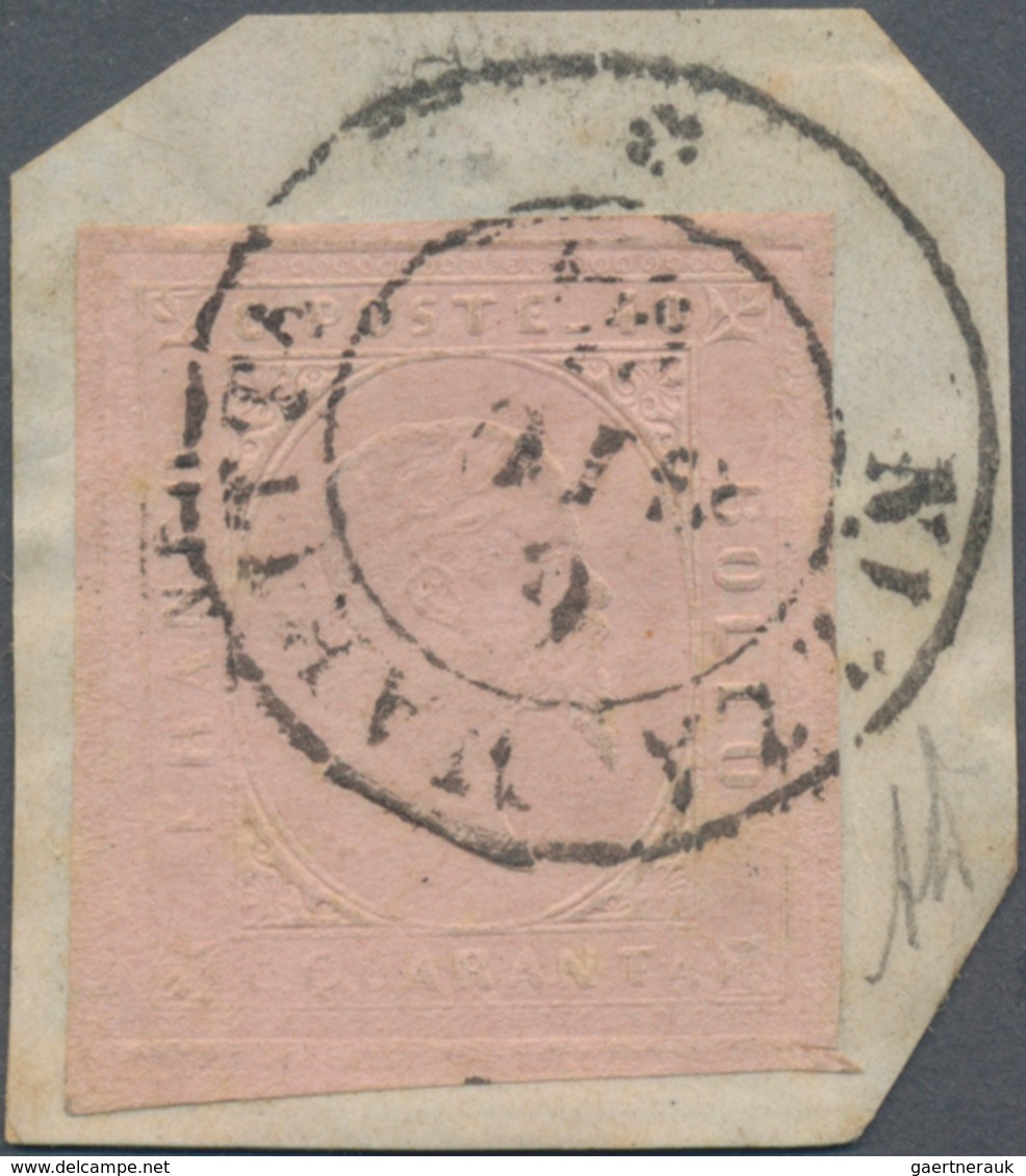 Italien - Altitalienische Staaten: Sardinien: 1853, 40 C Light Rose Tied By Double Circle Cancel "NI - Sardinien