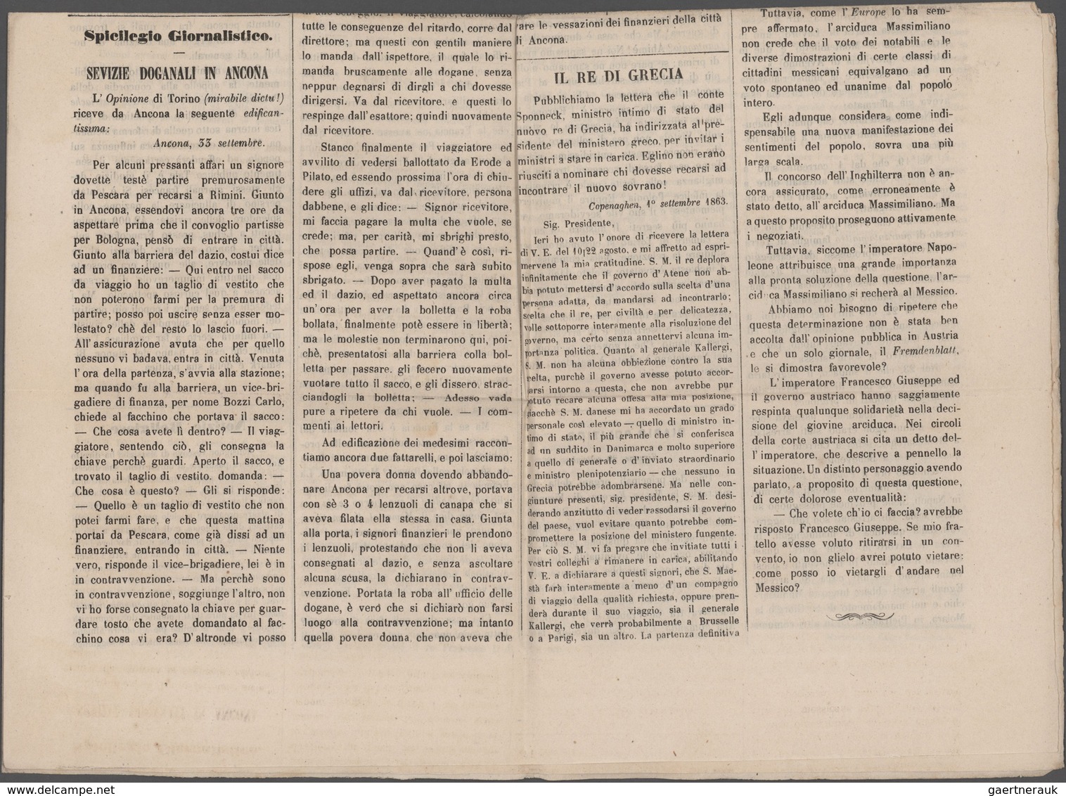 Italien - Altitalienische Staaten: Sardinien: 1863. Complete Newspaper "Il Contemporaneo", Printed I - Sardinien