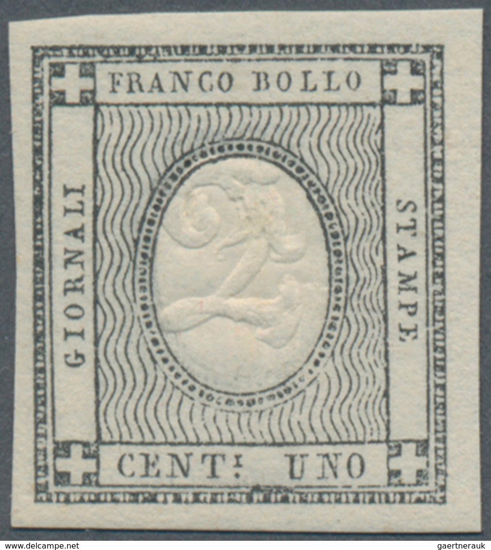 Italien - Altitalienische Staaten: Sardinien: 1861, 1 C Grey With Embossing Error "2" Instead Of 1, - Sardinien