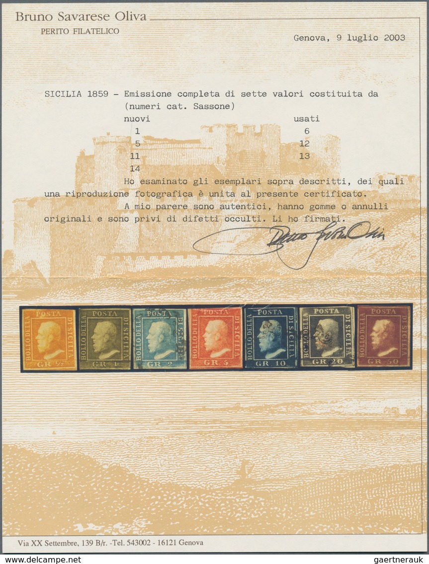 Italien - Altitalienische Staaten: Sizilien: 1859, 1/2 Gr Yellow To 50 Gr Brown Complete Issue Of 7 - Sicily
