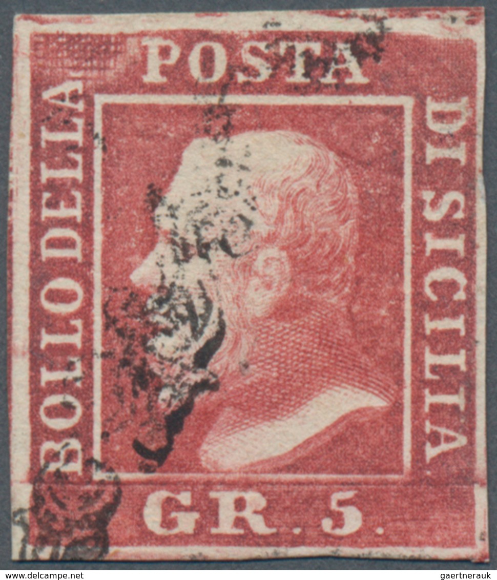 Italien - Altitalienische Staaten: Sizilien: 1859, 5 Gr Rose-carmine With Retouched "5" Tied By Hors - Sicily