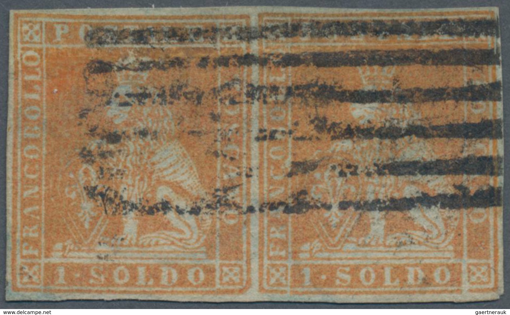 Italien - Altitalienische Staaten: Toscana: 1851, 1 So Golden Yellow Horizontal Pair Cancelled With - Tuscany