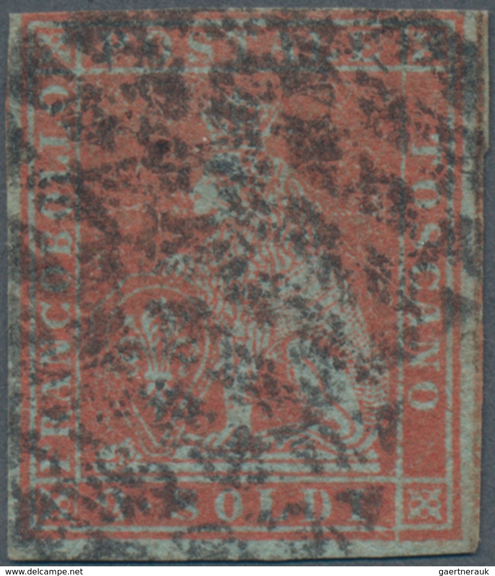 Italien - Altitalienische Staaten: Toscana: 1851/1852, 2 So Scarlet On Blue Tied By Diamond Grid Can - Toscane