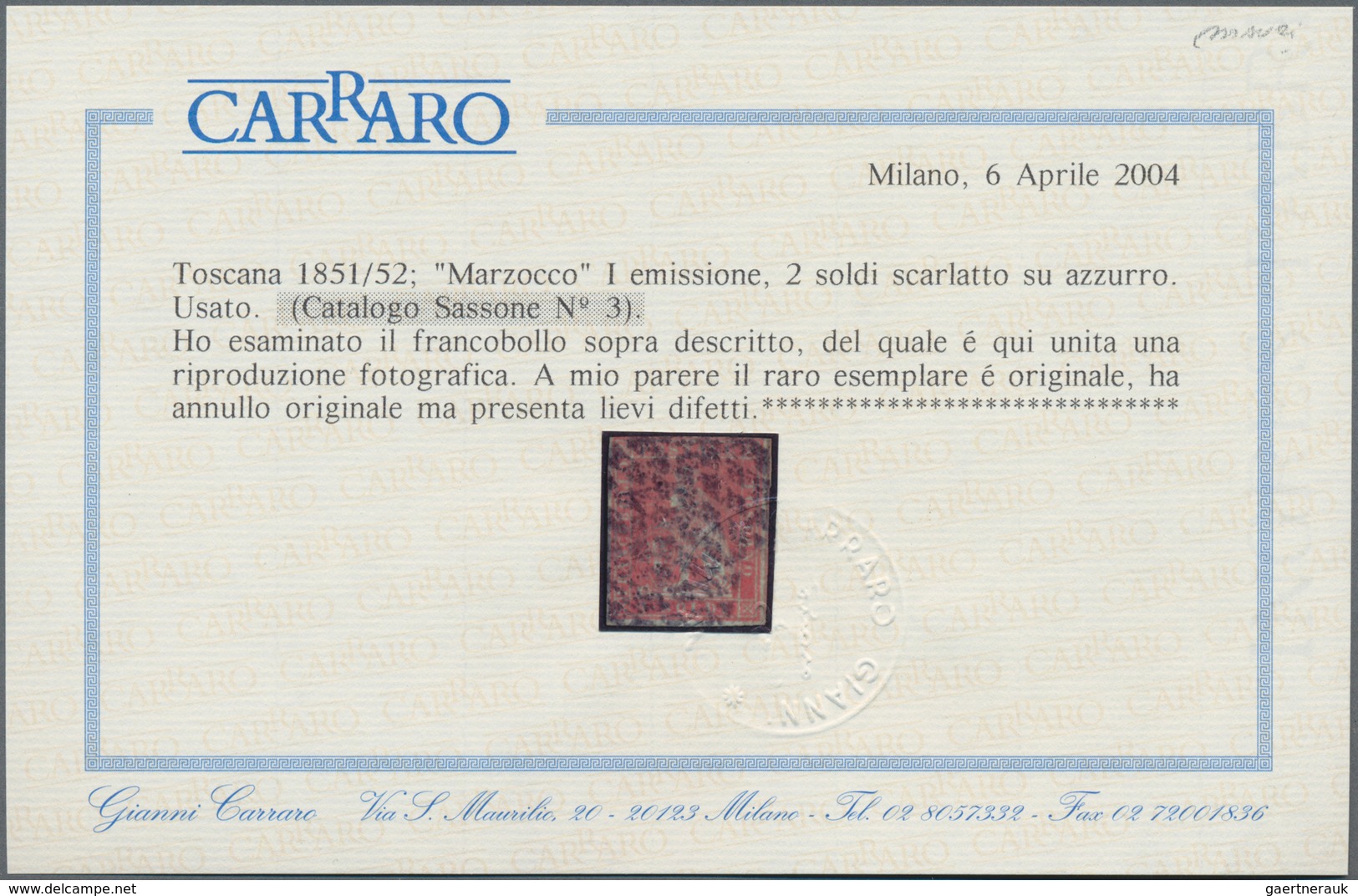 Italien - Altitalienische Staaten: Toscana: 1851/1852, 2 So Scarlet On Blue Tied By Diamond Grid Can - Toscane