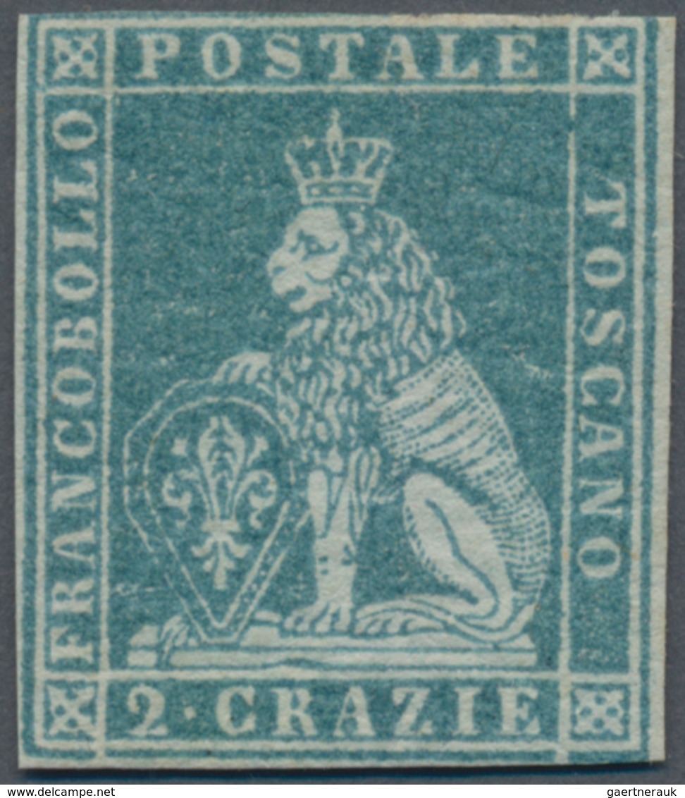 Italien - Altitalienische Staaten: Toscana: 1851, 2 Cr Blue Mint With Original Gum And A Rest Of Hin - Tuscany