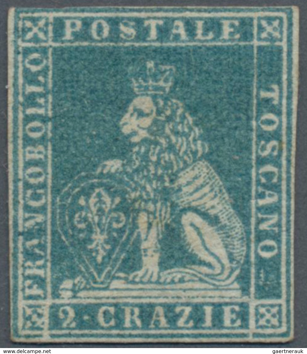 Italien - Altitalienische Staaten: Toscana: 1851, 2 Cr Blue Unused With A Rest Of Original Gum, All - Toskana